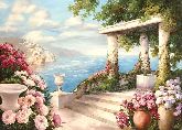 Картина на холсте "Цветущая терраса у моря"