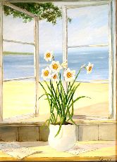 Картина на холсте "Нарциссы на окне"