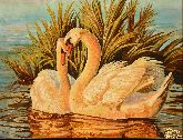 Картина из янтаря Лебеди