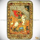 Чудо святого Георгия о змие, настольная икона, 10х15 на мореном дубе