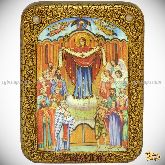 Образ Божией Матери "Покров", подарочная икона, 15х20 на мореном дубе