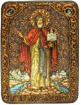 Cвятой благоверный князь Даниил Московский, аналойная икона, 21х29 на мореном дубе