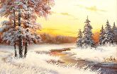 Картина на холсте "Зимний вечер у реки"